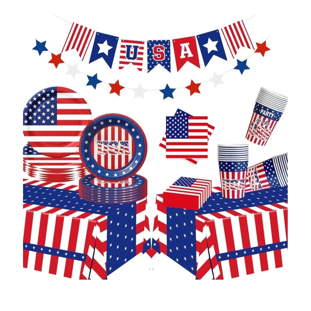 75 Pcs 4th of July Patriotic Party Decorations Set, Red White Fourth of July